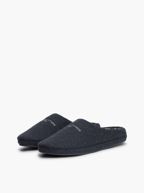 Blue Logo Embroidery Felt Slippers  Men