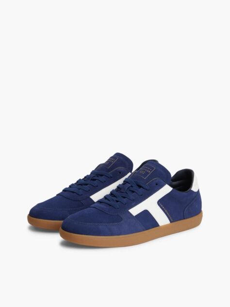 Blue Suede Mixed Texture Sneakers  Men