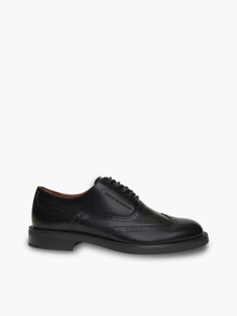 Black Leather Lace-Up Brogue Shoes  Men