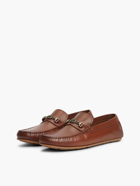 Brown Flag Plaque Leather Driver Shoes  Men