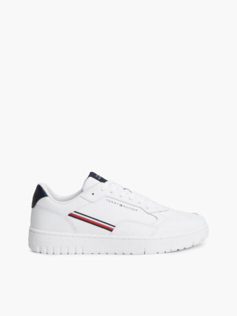 White Global Stripe Basketball Sneakers With Leather  Men