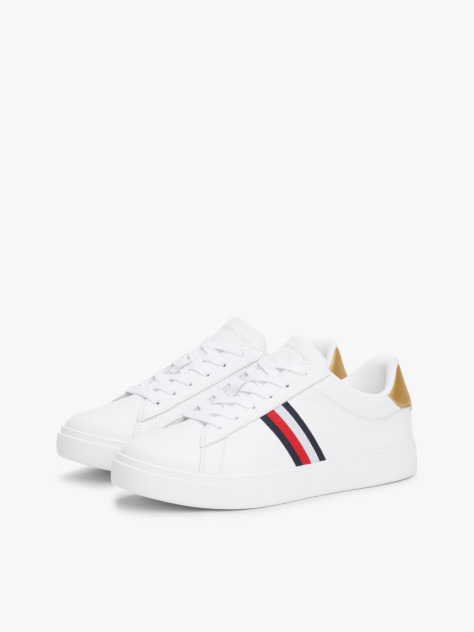 White Essential Leather Court Trainers  Women