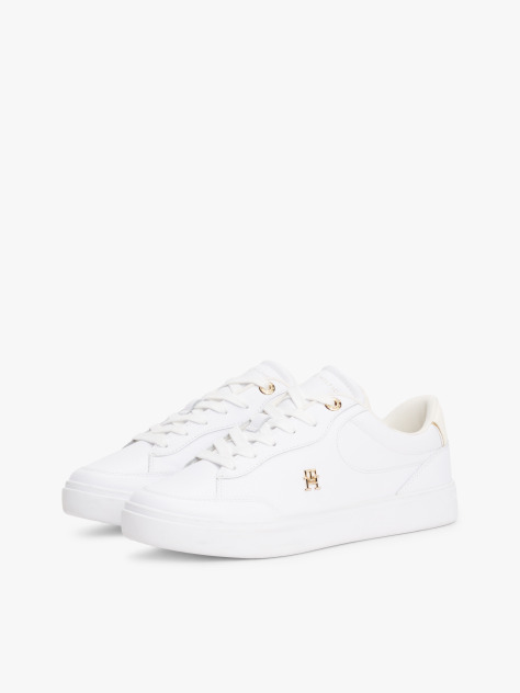 Άσπρο TH Monogram Δερμάτινα Sneakers  Γυναίκες