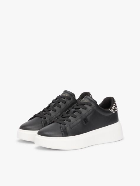 Μαύρο Δερμάτινα Sneakers Με Πλατφόρμα Και Λεοπάρ Λεπτομέρεια  Γυναίκες