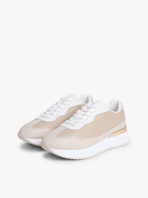 Beige TH Monogram Leather Mixed Texture Trainers  Women