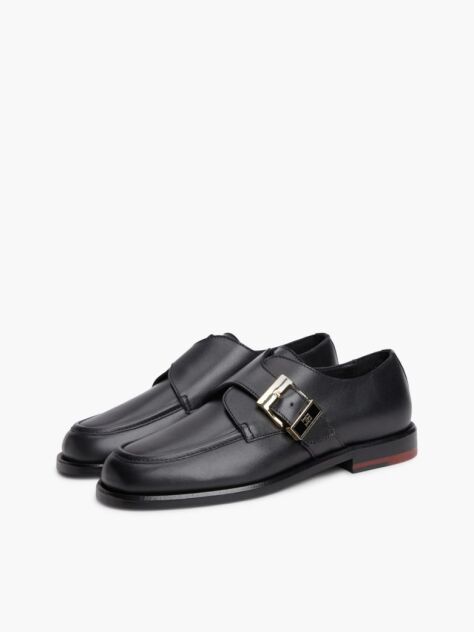 Μαύρο Δερμάτινα Loafers Με Αγκράφα Και Moc Μύτη  Γυναίκες