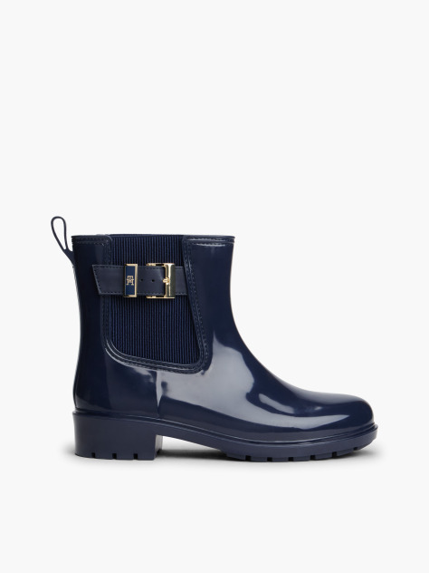 Blue Shiny Buckle Cleat Rain Boots  Women