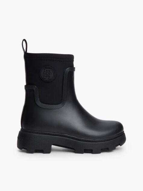 Black TH Monogram Cleat Rain Boots  Women