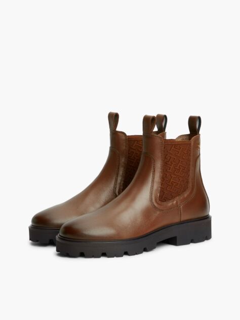 Brown Leather TH Monogram Panel Chelsea Boots  Women