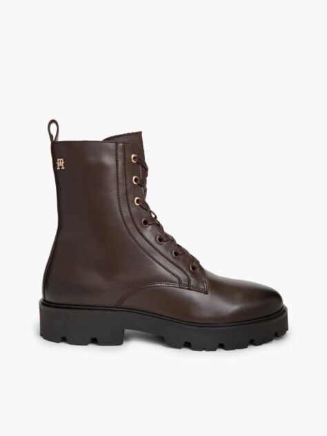 Brown TH Monogram Leather Lace-Up Boots  Women