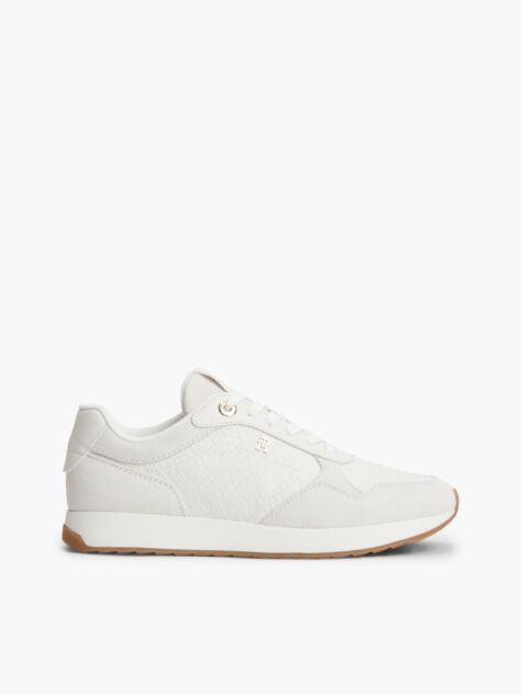 Beige Suede TH Monogram Plaque Serrated Sneakers  Women