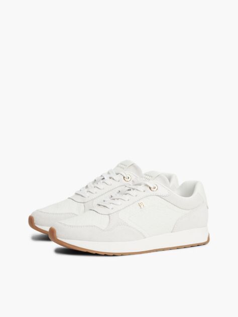 Beige Suede TH Monogram Plaque Serrated Sneakers  Women