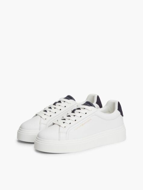 Beige TH Monogram Leather Platform Sneakers  Women