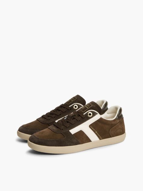 Brown Suede Mixed Texture Enamel Flag Sneakers  Women