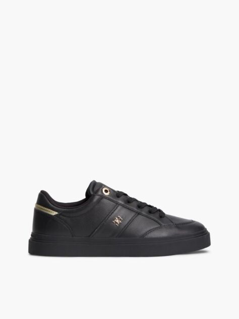Black Pebble Grain Leather Cupsole Sneakers  Women