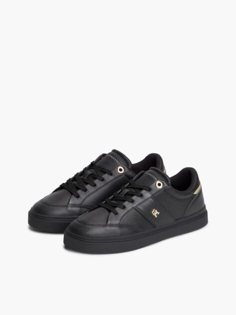 Black Pebble Grain Leather Cupsole Sneakers  Women