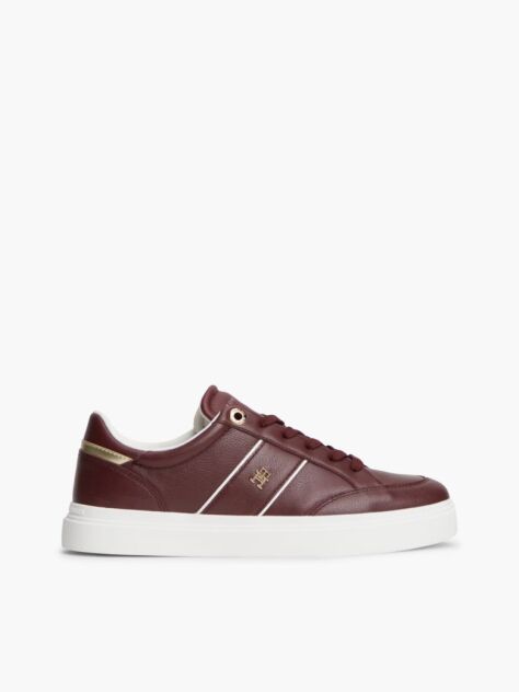 Red Pebble Grain Leather Cupsole Sneakers  Women
