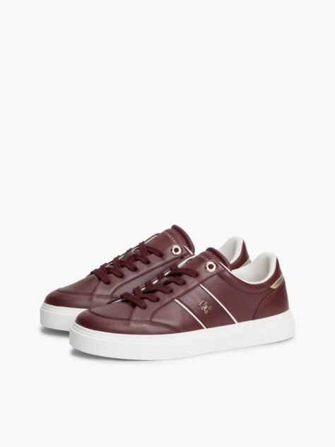 Red Pebble Grain Leather Cupsole Sneakers  Women