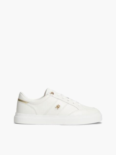 Beige Pebble Grain Leather Cupsole Sneakers  Women