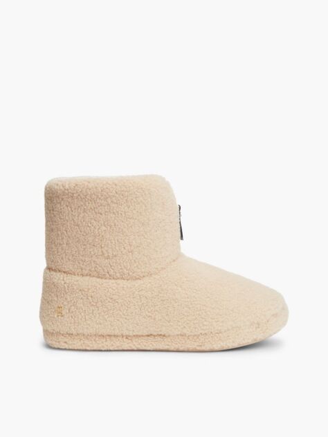 Beige Signature Tape Faux Fur Slipper Boots  Women
