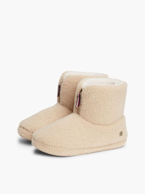 Beige Signature Tape Faux Fur Slipper Boots  Women