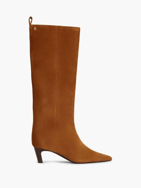 Brown Kitten Heel Suede Knee-High Boots  Women