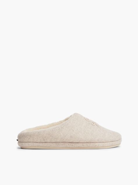 Beige Logo Embroidery Flannel Slippers  Women