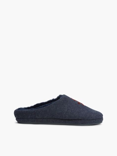 Blue Logo Embroidery Flannel Slippers  Women