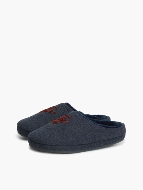Blue Logo Embroidery Flannel Slippers  Women