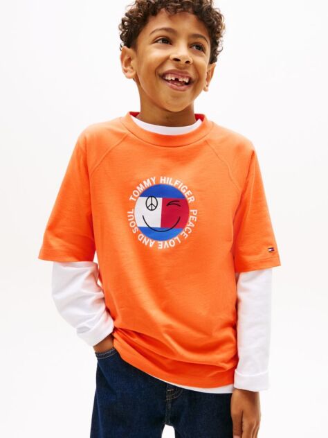 Πορτοκαλί Βαμβακερό T-Shirt Με Smiley Λογότυπο  Αγόρια