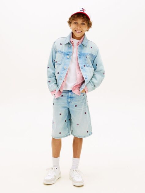 Μπλε Denim Σορτς Σε Loose Γραμμή Με Κεντητό Σημαιάκι  Αγόρια