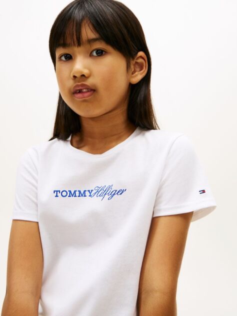 Άσπρο Slim Βαμβακερό T-Shirt Με Κεντητό Λογότυπο  Κορίτσια