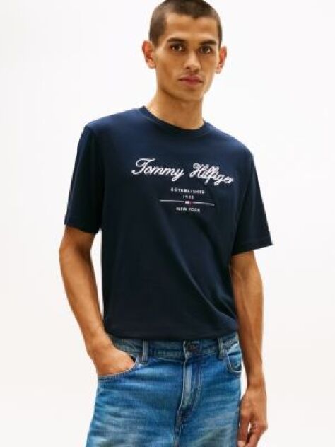 Blue Script Logo Crew Neck T-Shirt  Men