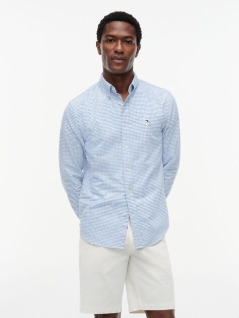 Μπλε Gingham Oxford Πουκάμισο Σε κανονική Γραμμή  Άνδρες
