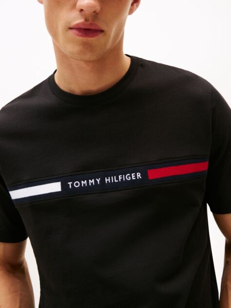 Black Crew Neck Logo Panel T-Shirt  Men
