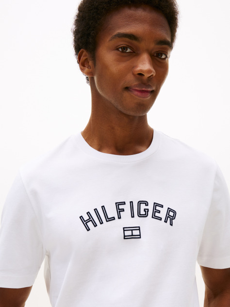 Άσπρο Hilfiger T-Shirt Με Flock Λογότυπο  Άνδρες