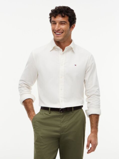 Beige Regular Fit Flag Embroidery Corduroy Shirt  Men