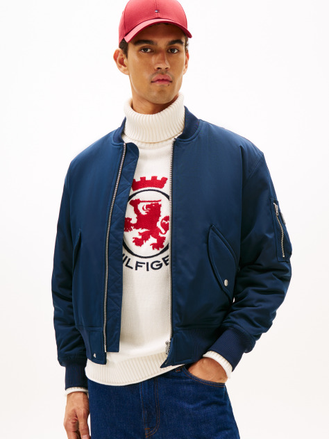 Blue Water Repellent Relaxed Bomber Jacket  Men