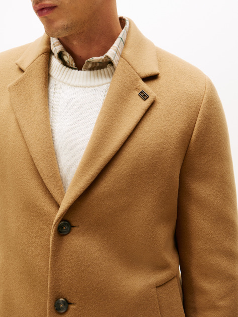 Καφέ Smart Casual Μάλλινο Παλτό Με Μονή Σειρά Κουμπιών  Άνδρες