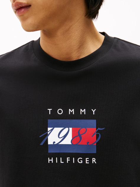 Μαύρο Μακρυμάνικο T-Shirt Από Jersey Με Σημαία  Άνδρες