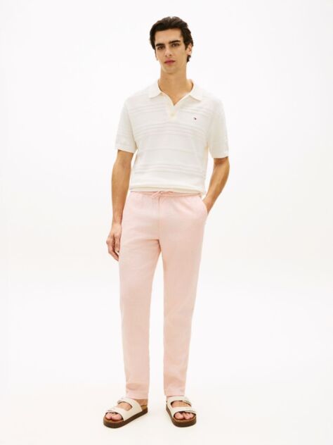 Pink Harlem Tapered Leg Linen Blend Chinos  Men