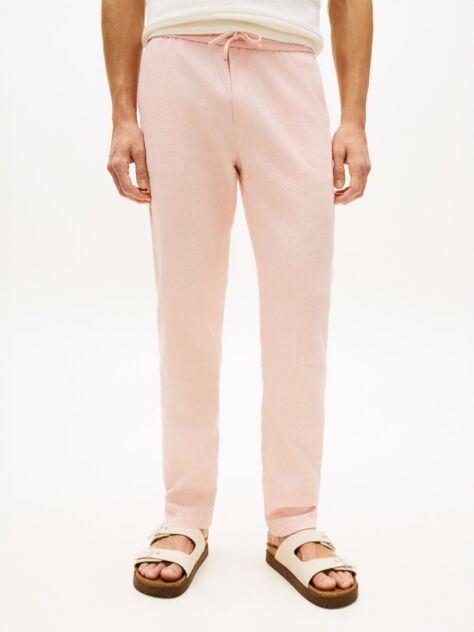 Pink Harlem Tapered Leg Linen Blend Chinos  Men
