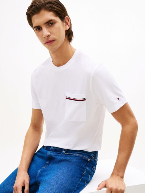 White Global Stripe Pocket Pique Jersey T-Shirt  Men