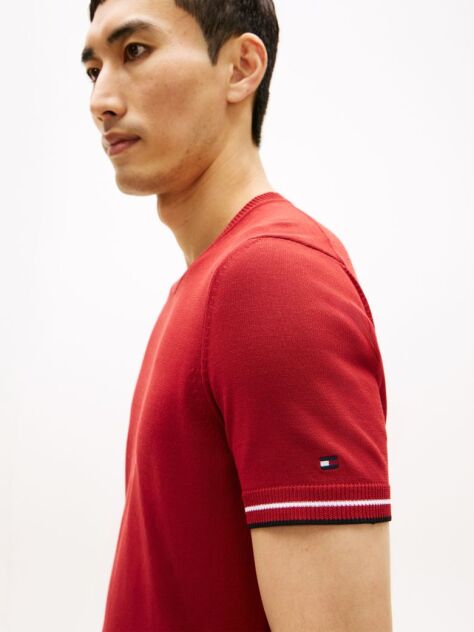 Κόκκινο Smart Casual T-Shirt Με Λεπτή Πλέξη  Άνδρες
