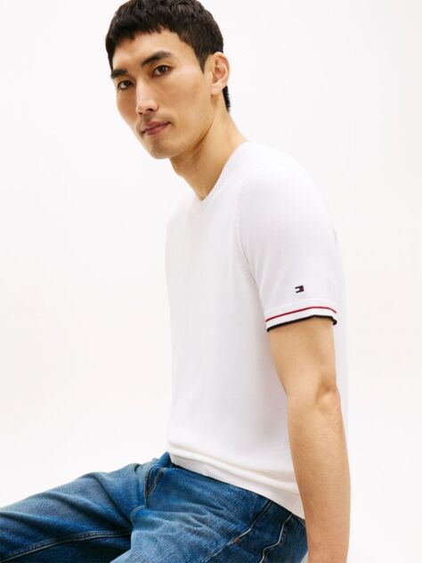 Άσπρο Smart Casual T-Shirt Με Λεπτή Πλέξη  Άνδρες