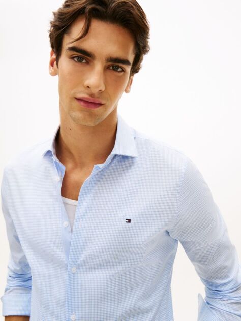 Blue Slim Fit Gingham Check Poplin Shirt  Men