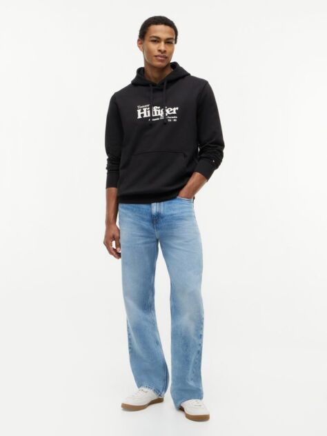Μαύρο Βαμβακερό Hoody Με Λογότυπο  Άνδρες