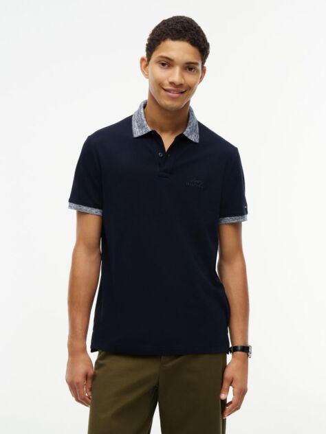 Blue Regular Fit Mélange Trim Pique Polo Shirt  Men