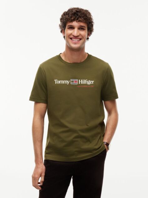 Πράσινο Βαμβακερό T-Shirt Με Λογότυπο Και Κλασική Λαιμόκοψη  Άνδρες
