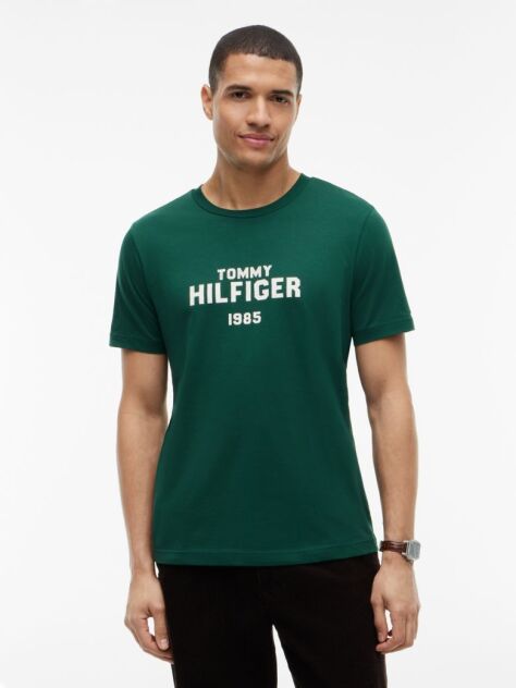 Πράσινο Βαμβακερό T-Shirt Με Κλασική Λαιμόκοψη Και Λογότυπο Σε Αντίθεση  Άνδρες